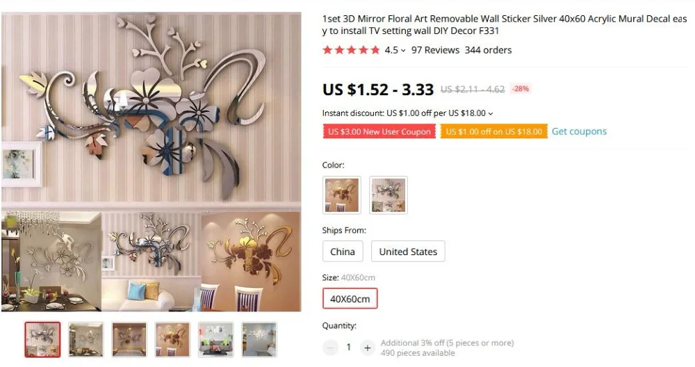 3D наклейки на стену, акриловый в форме цветка, золото, серебро, 100X30 см, модные съемные водонепроницаемые diy наклейки на стену, украшение дома