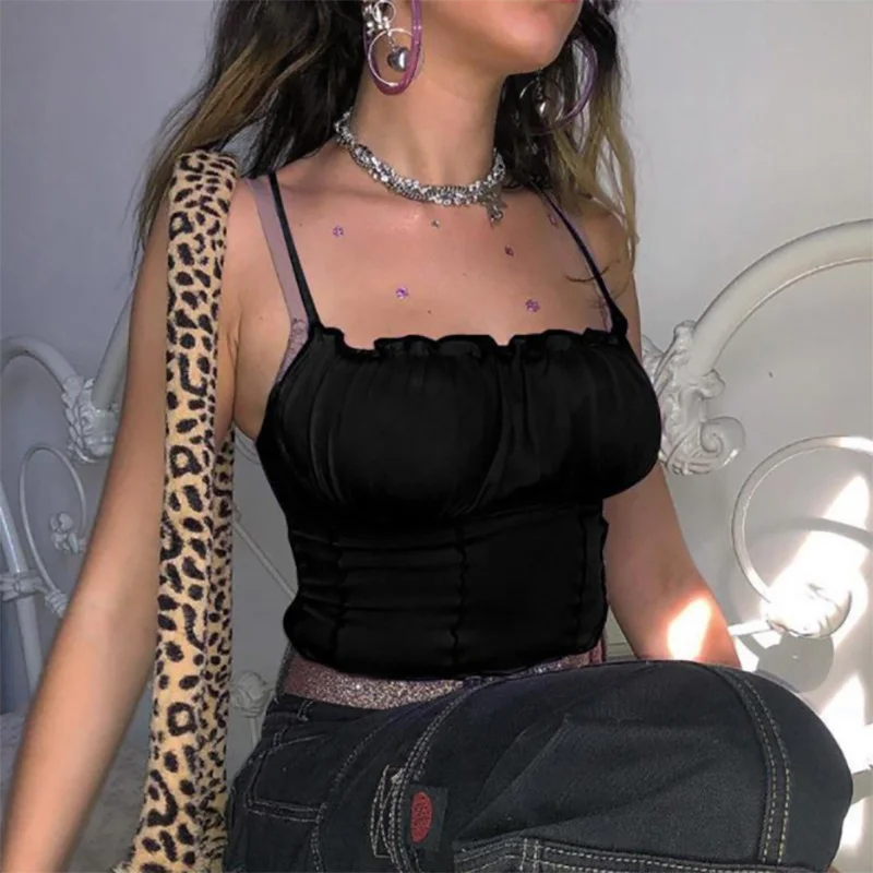 

Summer Women Tank Top Sexy Ruffles Fashion Ladies Sleeveless Strapless Ruched Slim Crop Top Camisole Female Clothing Tanks