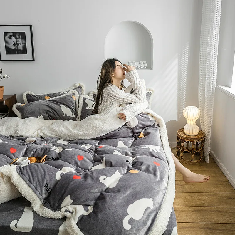 Зимний фланелевый флисовый комплект постельного белья, 4 шт., плоский лист, пододеяльник, набор, кашемир, Маргаритка, постельное белье AB, постельное белье, пасторальный Комплект постельного белья
