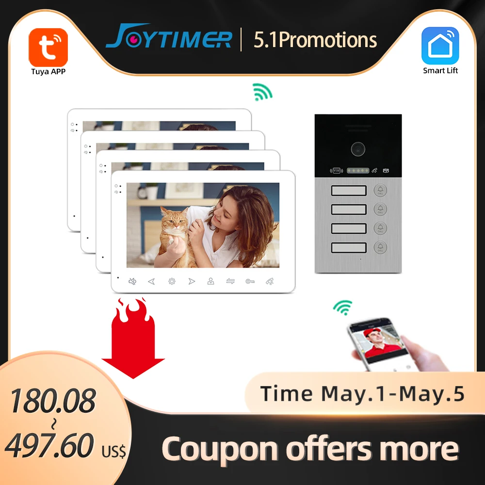 Joytimer-videoportero inteligente, intercomunicador de 1200TVL, compatible con teléfono de puerta, cámara inteligente Tuya, adecuado para casas multifamiliares