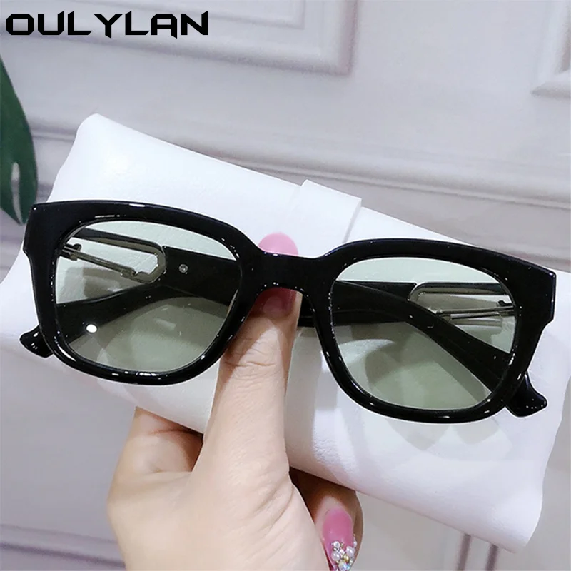 

Солнечные очки Oulylan квадратной формы для мужчин и женщин, винтажные модные роскошные брендовые дизайнерские солнечные очки с уникальными дужками, для вождения, UV400