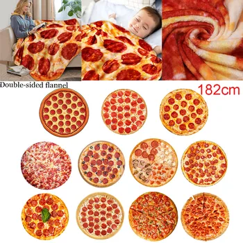 

Funny Pizza Blanket Winter Warm Comfort Double-sided Flannel Wrap Blanket Perfectly Round Hamburger Towels Blankets#25