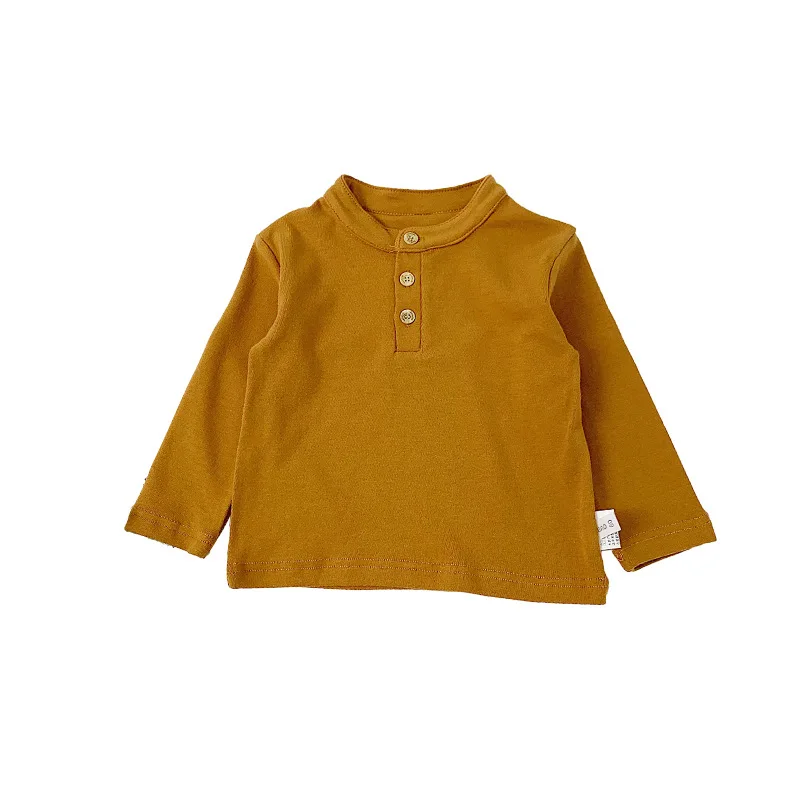 WLG/футболка для мальчиков и девочек Детская осенняя Однотонная футболка с круглым вырезом и длинными рукавами розового, желтого, серого и черного цветов повседневные универсальные топы для малышей