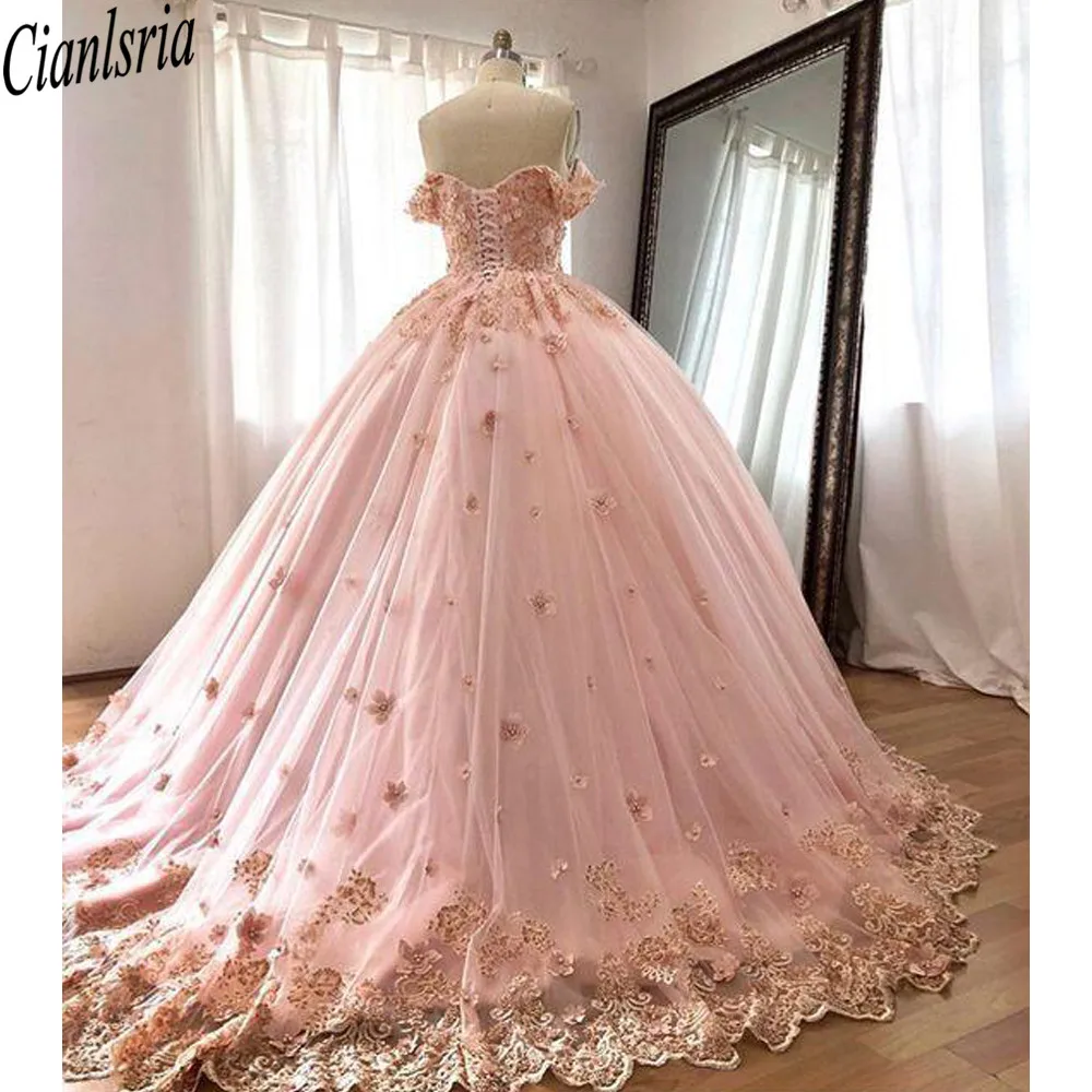 

2021 розовые вышитые кружевные платья Quinceanera женское милое платье 16 с открытыми плечами