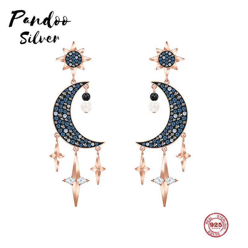 PANDOO модная подвеска Стерлинговое Серебро 1:1 копия, загадочные Звезды Луны гибкие безумные Сережки для женщин Роскошные Ювелирные изделия Подарки