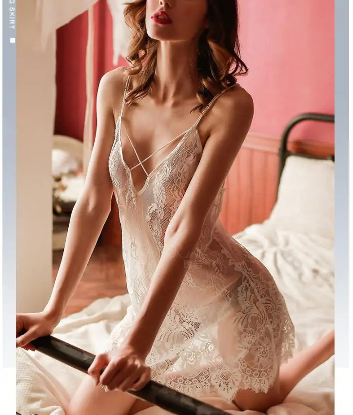 Sexi/одежда для сна в стиле Лолиты; кружевное мини-платье для сна с открытой спиной; нижнее белье для школьниц; рождественское Черное и белое соблазнительное Ночное платье