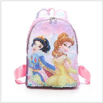 

New Women Fashion Backpack Sequin Glitter Cartoon Princess Shoulder School Rucksack Ladies Girls Shiny Travel Bag