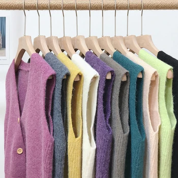 

Mohair vest women's vest autumn 2020 Korean version of single-breasted knitted sweater vest solid color fashion casual cardigan