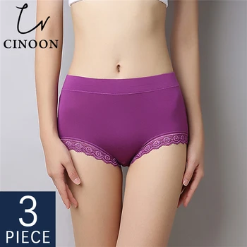 

CINOON 3pcs Women's Underpants Soft Cotton Panties Breathable Girls Solid Color Briefs Sexy Lingerie Female Underwear Briefs Pan