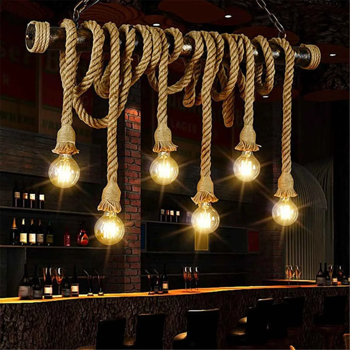 

Retro Industrial Pendant Light 4/6 Heads Metal Hemp Rope Hanging Pendant Lamp Vintage Indoor Lighting Bar Cafe Home Decoration