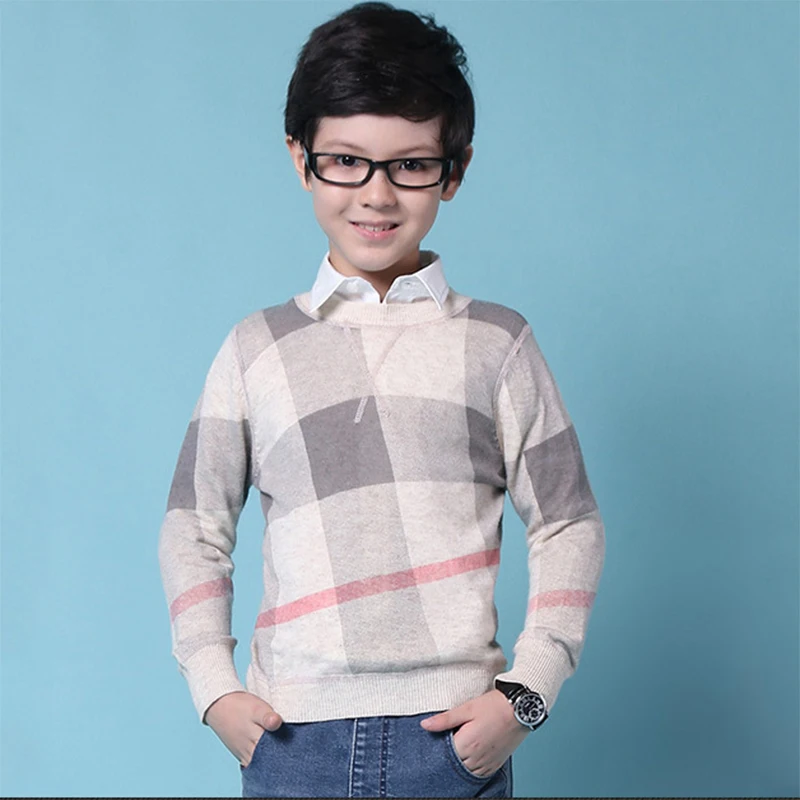 

Baby Boys Cashmere Sweaters for Children Gray Blue Plaid Outwear Spring Autumn Little Kids Woolen Sweaters For Girls
