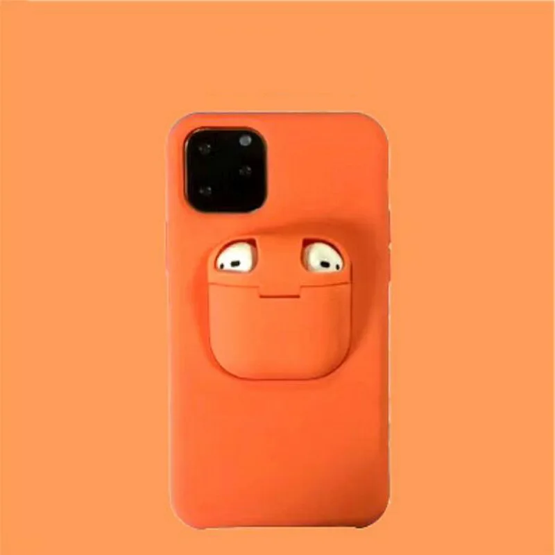 T1 apricot orange 2 в 1 чехол для телефона, коробка для хранения наушников для iPhone 11 Pro XS MAX XR X 7 8 Plus Apple AirPods 1 2 мягкие силиконовые колпачки для гарнитуры - Цвет: T1 apricot orange