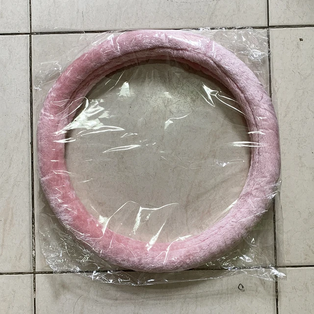 Fur car steering wheel cover, plush car steering wheel cover (38 cm handlebar diameter) Pink