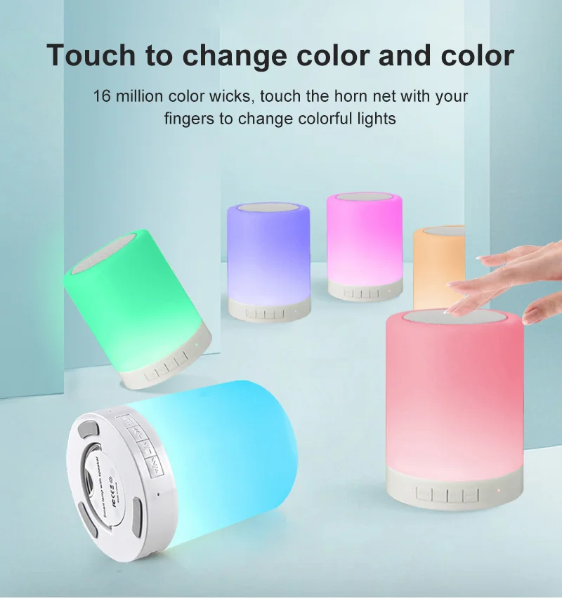Bluetooth Speaker Woofer Speaker Powerful Subwoofer Bluetooth Speaker LED Night Light Touch Sensor with BT Rechargeable Dimmable Table Lamp for Bedroom Office
