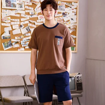 

Nightwear Suit Summer Men T-Shirt Pants Sleep Set Lounge Sleepwear O-Neck Pajamas Short Sleeve Robe Pyjama Nighties Homewear
