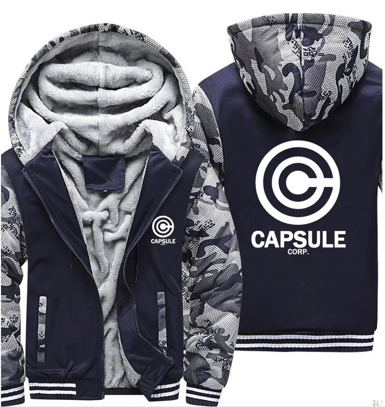 

Anime Dragon Ball Z Capsule Corp Print Hoodies Men Camouflage Sweatshirts Winter Warm Thicken Fleece Coat Jacket Hoody Male