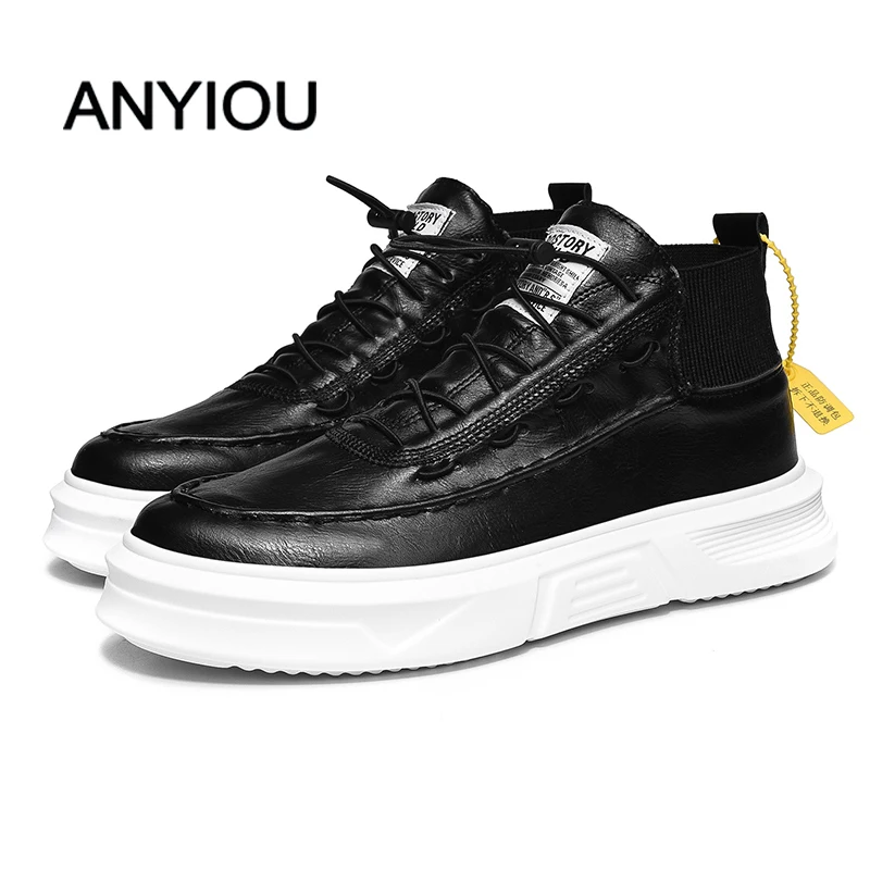 

ANYIOU Male Casual Shoes Autumn Man Sneakers Fashion Breathable PU Leather White Platform Soft Male Shoes Footwears Size 38-44