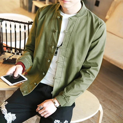 New Autumn bomber jacket men Chinese style retro slim solid outdoor gray coats plus size jackets chaqueta hombre A103-JK77 - Цвет: Армейский зеленый