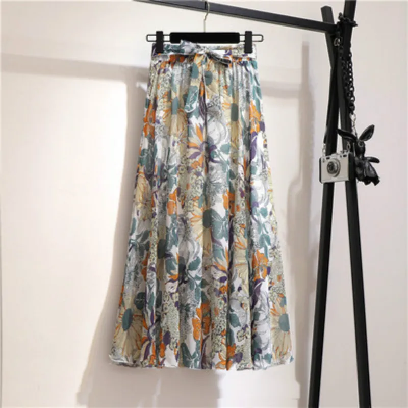 hoop skirt TFETTERS 22 Color Chiffon Floral Long Skirt Spring/summer 2020 New Bohemian Skirt  Long High Waist Beach Skirt Womens Clothing white denim skirt Skirts