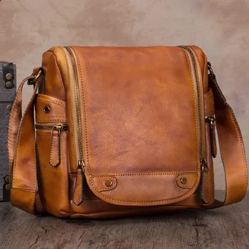 

Retro Genuine Leather Men Bag Men's Handmade Shoulder Messenger Bags Male Large Capacity Camera Bag First Layer Cowhide 2020 New