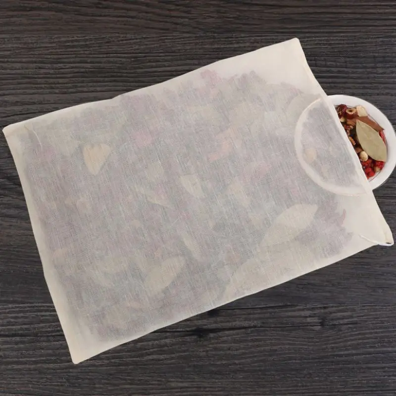 

Home Durable Cotton Drawstring Reusable Tea Herb Coffee Soup Juice Burlap Food Filter Bag Wine Cellar Soup Filter Gauze Bags