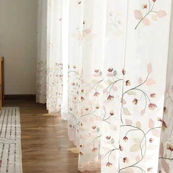 

Curtains for Living Room Balcony Windows and Curtains Pastoral Fresh Embroidery Screens Cherry Rural Curtain Yarn