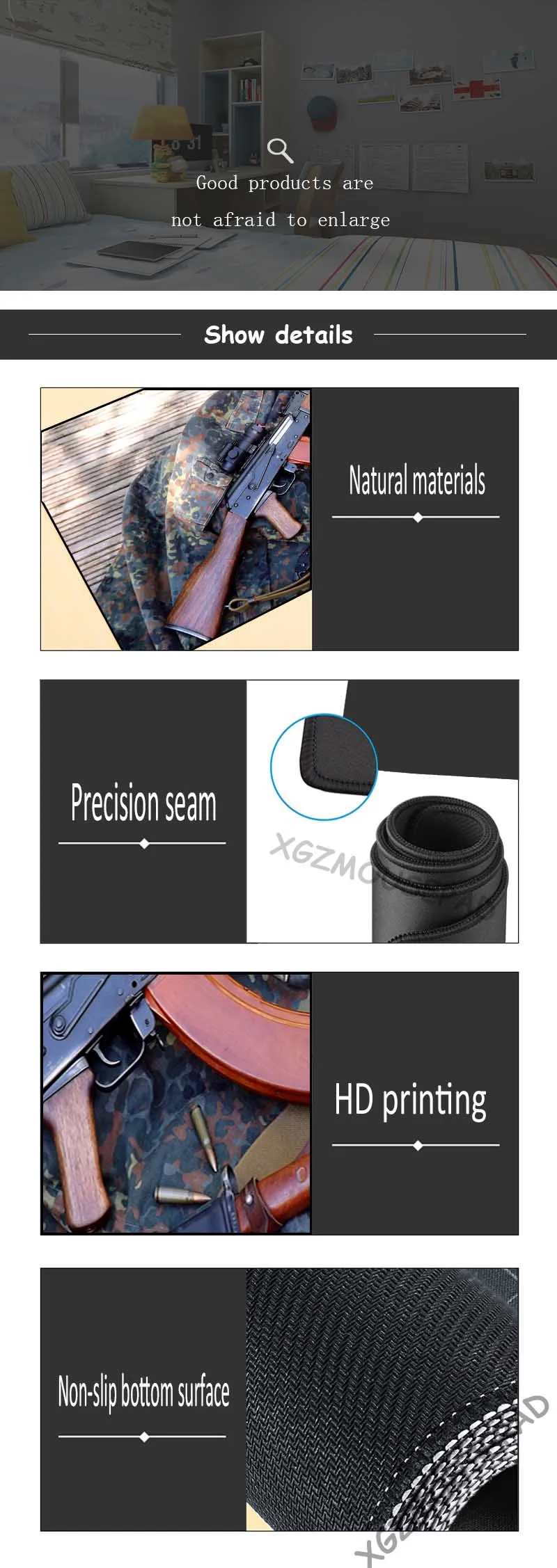 XGZ Large Mouse Pad Black Lock Edge Camouflage Ak Military Knife Custom Internet Cafe Computer Desk Mat Rubber Non-slip Coaster