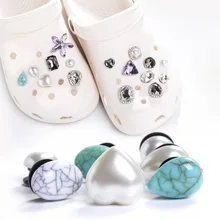 

Pipatian Beach Shoes Accessories Pearl Buckles Oval Turquoise Decoration Diy Jewelry Kids Shoes Charms Hole Sandals Slippers