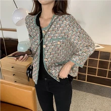 Европейский стиль осень зима короткая твидовая куртка пальто для женщин элегантный тонкий длинный рукав женский подиум шерстяная куртка
