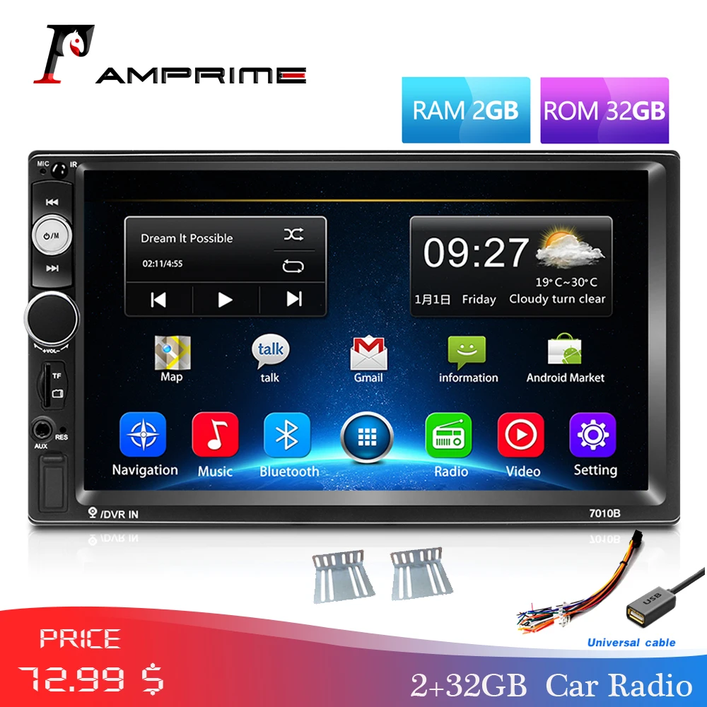 

AMPrime2 Din Car Multimedia Player Android 2din GPS Navigation 7'' Touch Screen Autoradio Wifi Bluetooth MP5 Video Stereo Radio