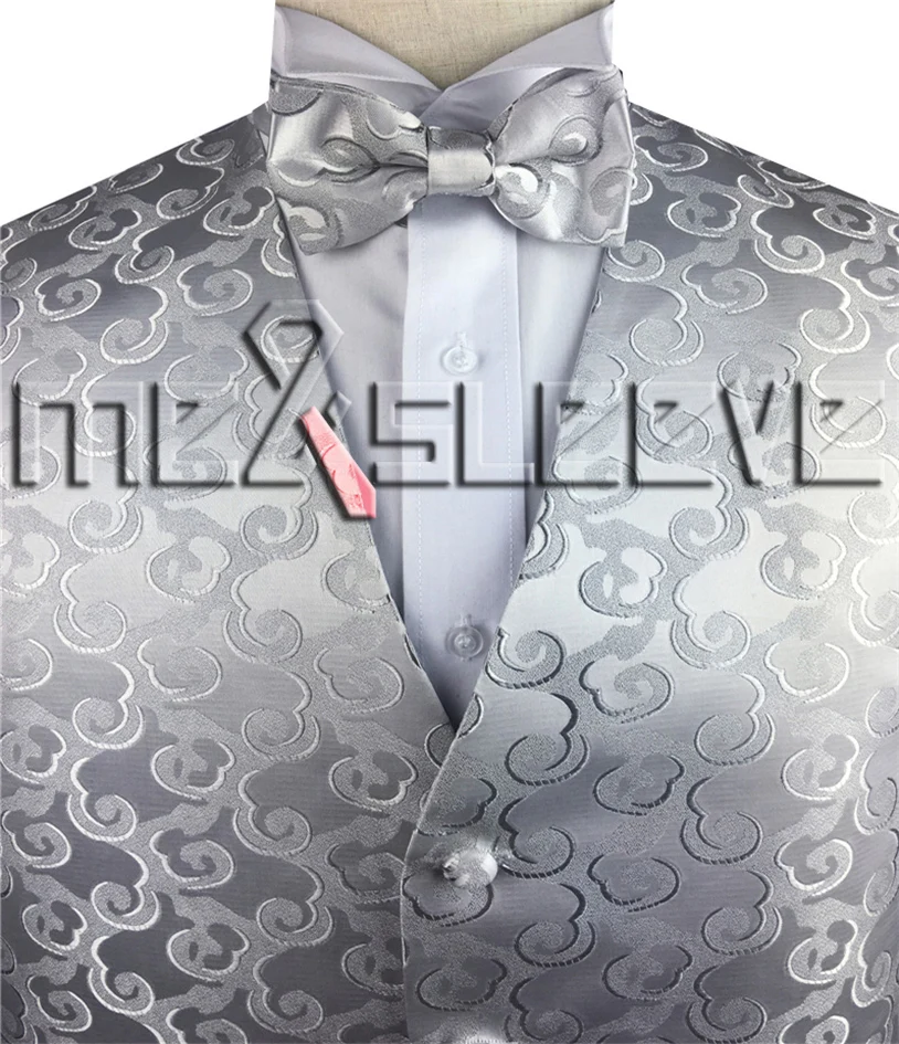 free shipping Men's bridegroom elegant cloudy pattern fabric waistcoat set - Цвет: silver