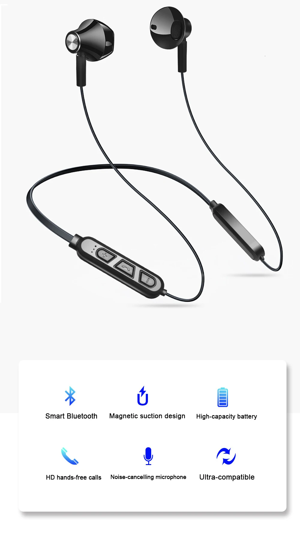 2019 Active Noise Cancelling Sports Bluetooth Wireless Headset Earphone Cordless Headphones For Iphone Bluethooth Earphones  3