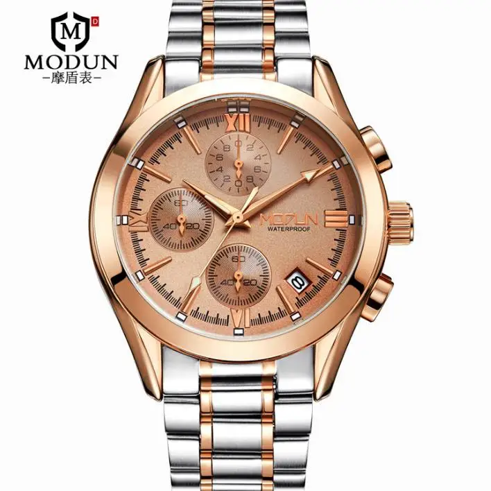 

Men's Wristwatch Fine Stainless Steel Three Eyes Mechanical Students Watch Waterproof Calendar MOHDNE montre femme