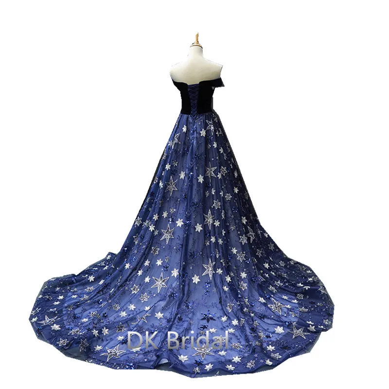 Королевский синий Vestidos De Fiesta блестящие звездное небо вечерние элегантные блестками вечерние платья с вышивкой банкет Вечеринка Выпускной платья
