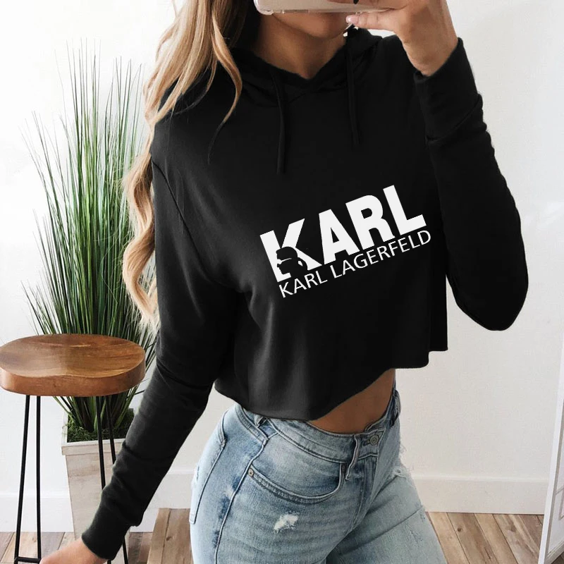 

Karl Lagerfeld Printed Pullover Tops Women Streetwear Thicken Funny Loose Kawaii Long Sleeve 2019 Autumn Short Women Fashion Cartoon Sexy Hoodies Sweatshirt