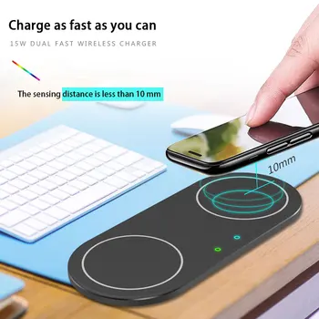 

Wireless Charger 15W Fast Charging LED Indicator Type C Aluminum Alloy 2 In1 Wireless Charger