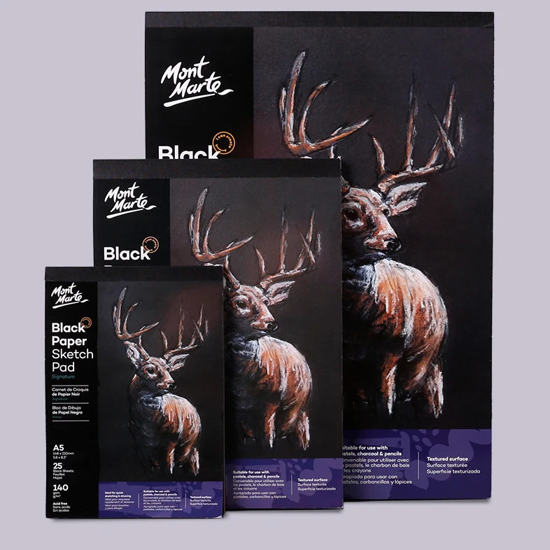 Mont Marte Black Paper Sketch Pad Set A3/A4/A5 Acid Free 25 Sheets