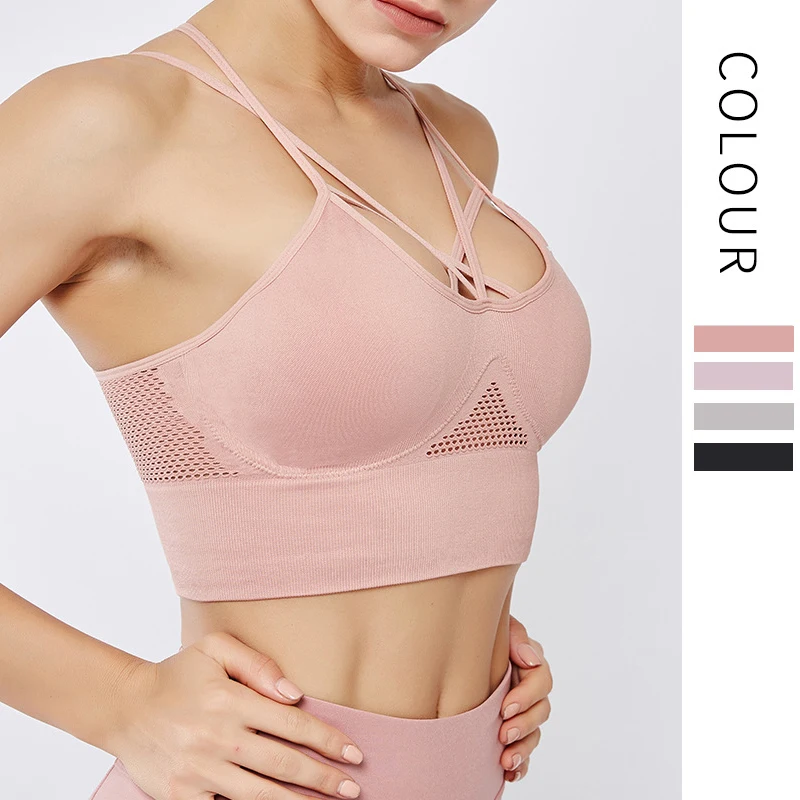 

2019 New Seamless Sports Bra Lace Up Back Jacquard Hollow Out Sports Bra Sexy High Stretch Yoga Bras Sports Wear for Women Gym