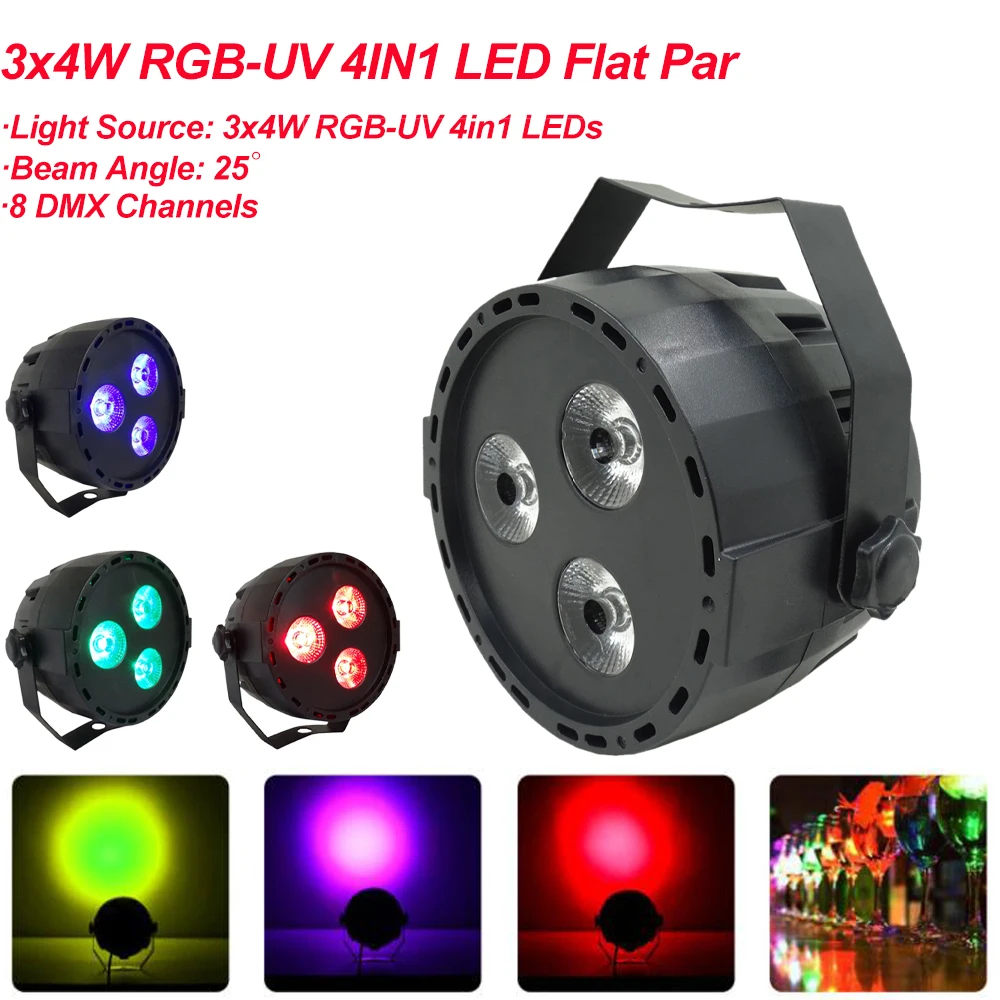Новое предложение партиями по 3 светодиодный S 4 Вт RGB-UV 4IN1 плоский Par свет 8 каналов