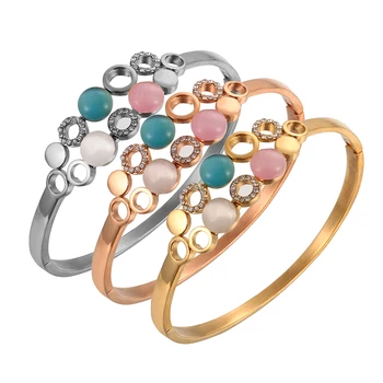 

Fashion Charm Design Opal Stainless Steel Bangle Bracelet for Women Circle CZ Cuff Bangles Women Jewelry Party Gift