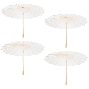 

4pcs White Paper Parasol Umbrella Chinese Japanese Paper Umbrella Wedding Decoration Diameter 30cm Random Umbrella Handle Style