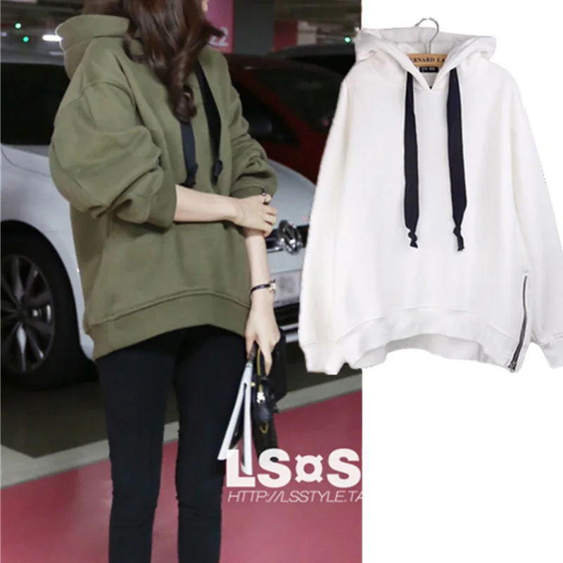 

Women's Sweatshirts 2020 Autumn And Winter New Korean Hooded Loose Solid Color Long-sleeved Pullover Women Jacket Top Size M-2XL