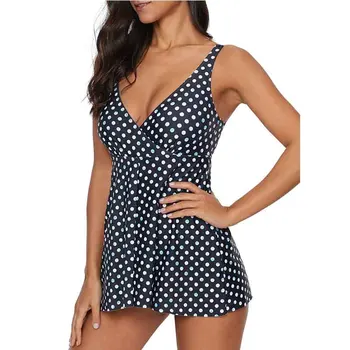 

2020 New Sexy Dot Print Swimsuit Women One Piece Suit Skirt Bathing Suit S-4XL Girl Belly Covered Tankini Backless Swimwear