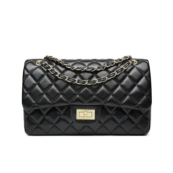 

Women Handbag Pu Leather Diamond Lattice Soft Luxury Brand Designer Lady's Shoulder Bag Classical Chain Flap Purse Black