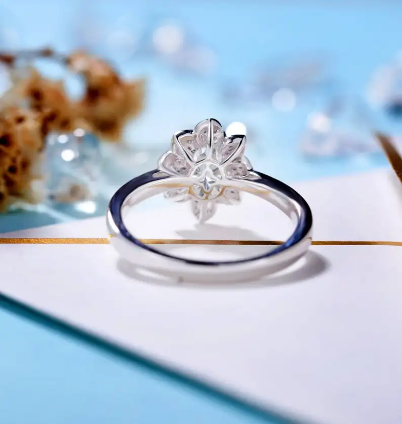 18k Белый Золотой центр 1ct 5*7 мм овальный вырез Moissanite Лотос образное обручальное