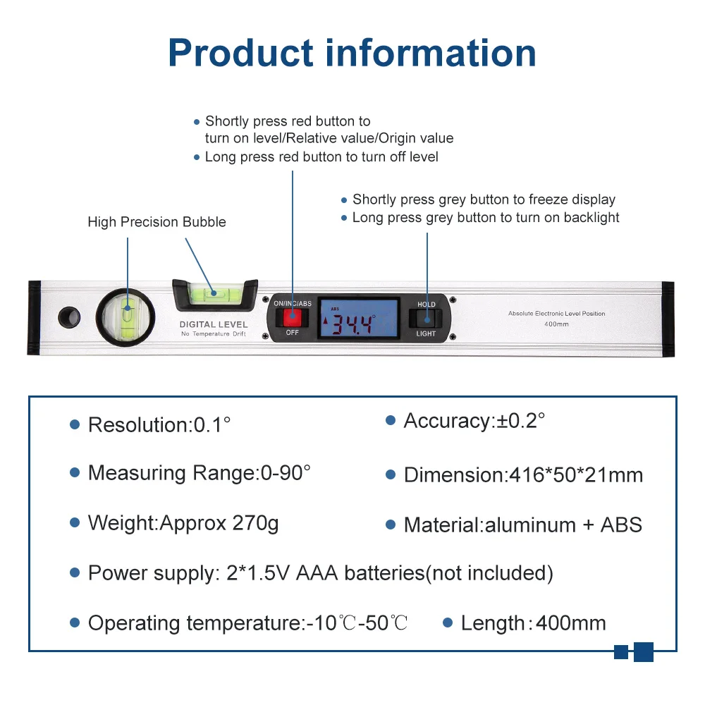 400 мм 16 дюймов Цифровой Инклинометр уровень транспортир электронный Гониометр 360 градусов с магнитами и уровень пузырьковой линейка транспортира