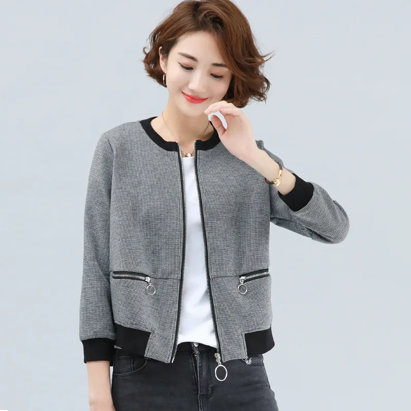 

Short Jacket Female Spring 2019 New Style Korean-style Loose And Plus-sized Fat Mm Slimming Plaid Tops Versatile Outer Wear Clot