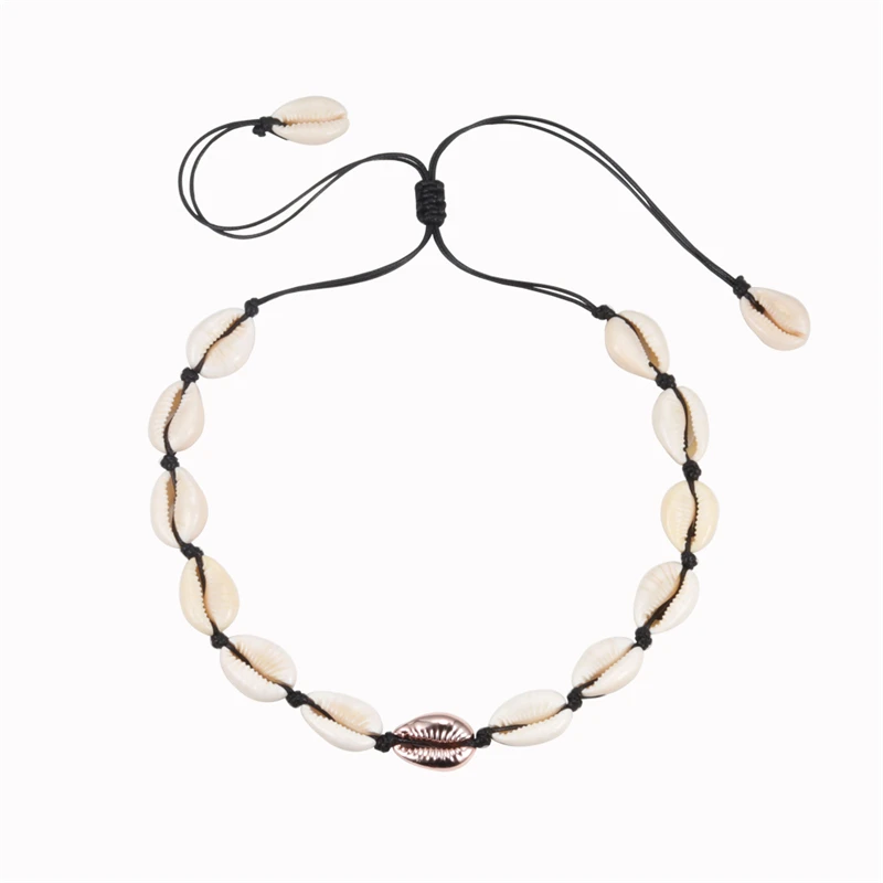 Модная Золотая раковина Каури колье ожерелье для женщин Девушка богемное натуральное ожерелье черный ремень Seashell летние пляжные украшения подарок - Окраска металла: Style 5