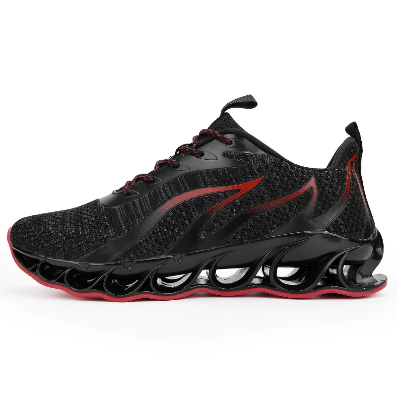 Дышащая обувь для бега, мужские кроссовки, летние уличные спортивные кроссовки, профессиональная обувь для тренировок размера плюс 47, рисунок пламени - Цвет: BLACK-RED