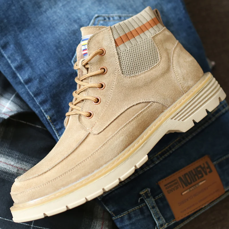 

ZSAUAN Fashion Woven Flock Men Casual Boots Chelsea Lace-up Mid Heel Platform Boots Comfortable Yong Men Footwear Dropshipping
